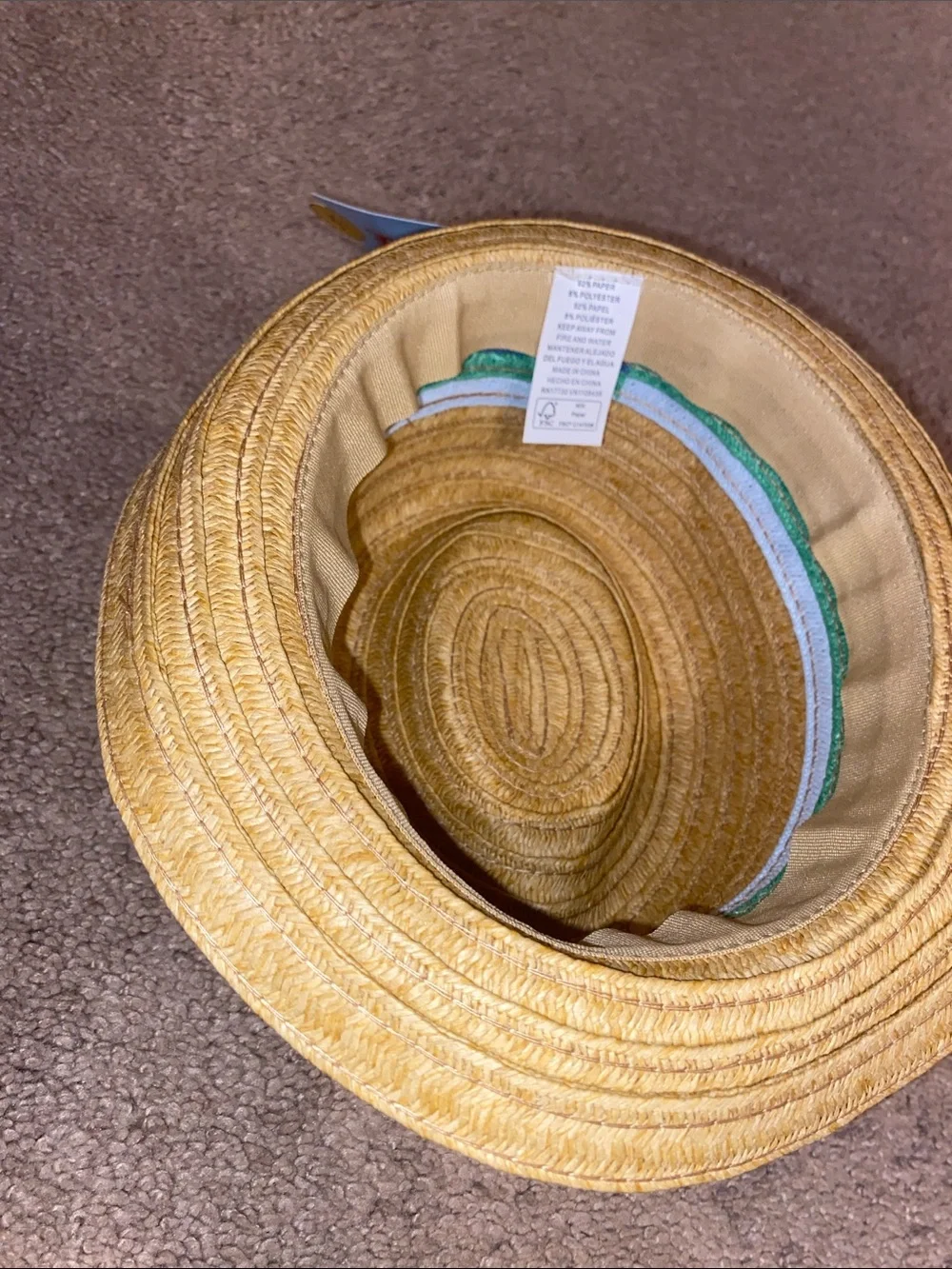 Cat & Jack Straw Fedora Hat with Blue, Green & White Trim